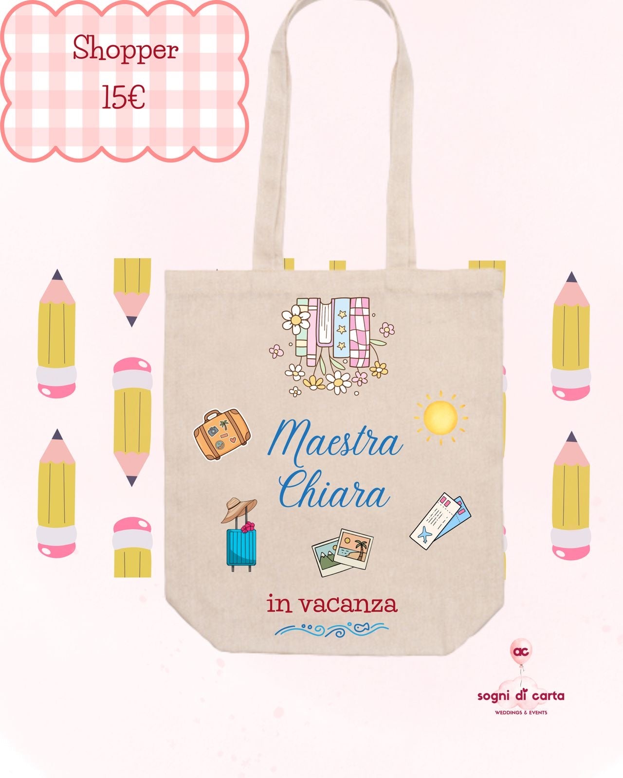 Tote Bag con scritta personalizzata con pochette abbinata
