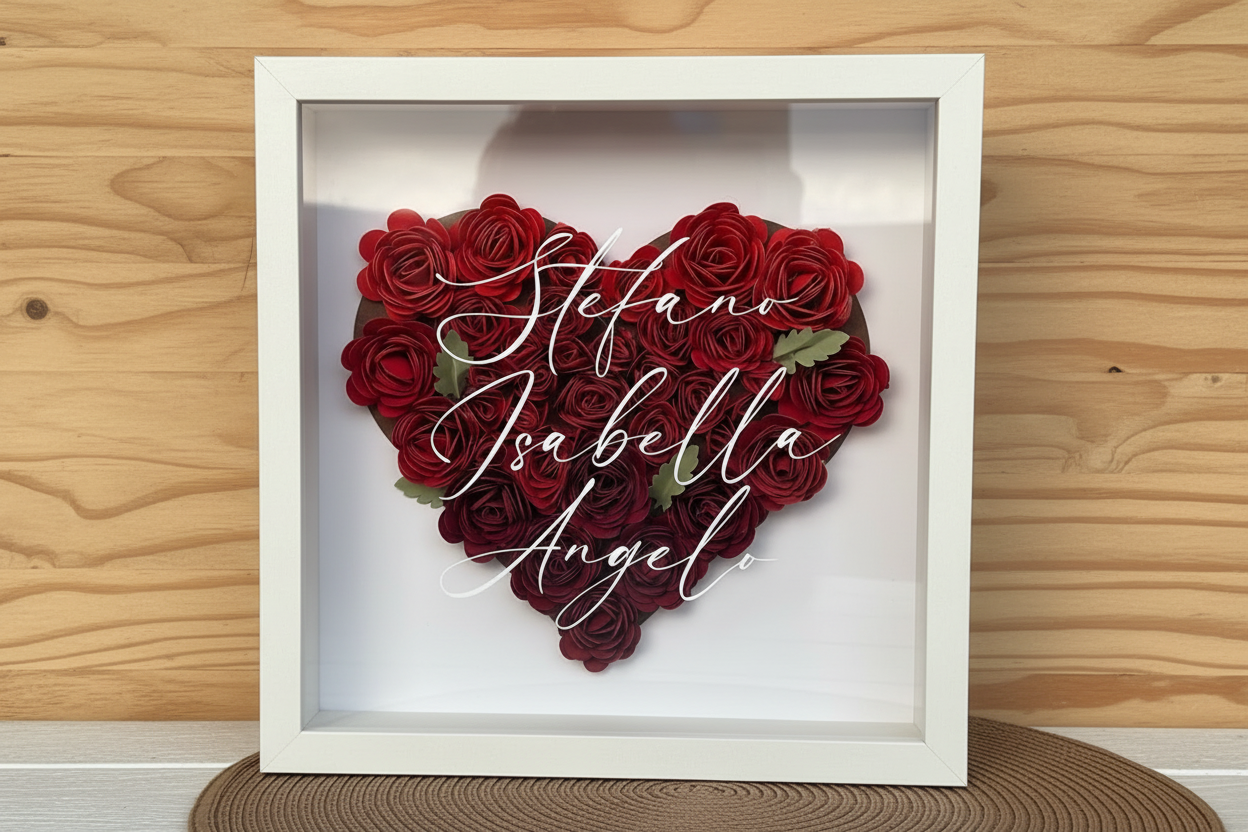 Shadow box con fiori e personalizzazione