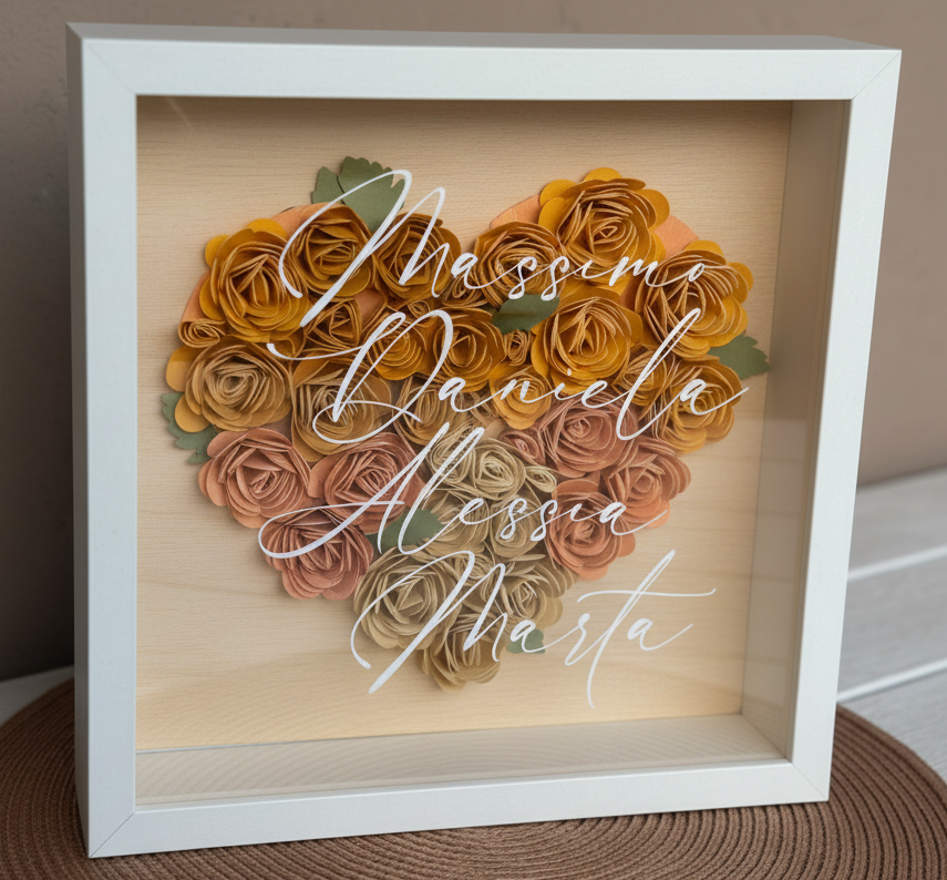 Shadow box con fiori e personalizzazione